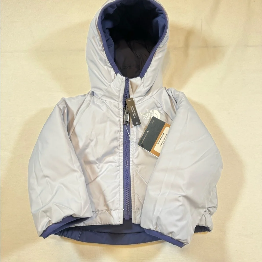 NWT North Face Baby 0-3M Cave Blue & Periwinkle Reversible Baby Puffer Jacket